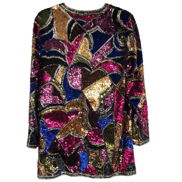 Vintage 1980s Black Tie Sequin, Silk, & Beads by Pierre Cardin, Glamorous, SZ S - Picture 2 of 11